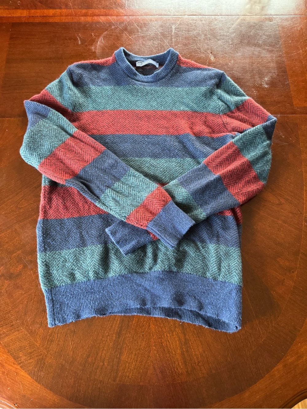 Gap Lambswool Blend Horizontal Striped Crewneck Sweater Sz Large Retro Academia